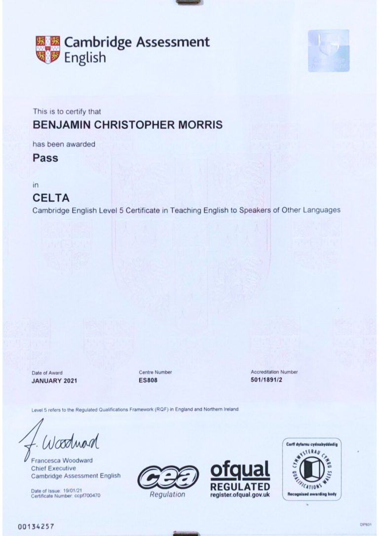 Certificate in Teaching English to Speakers of Other Languages